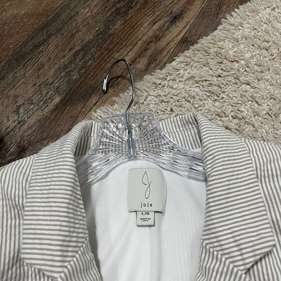 Joie Size Large Beige White Striped Single Button Seersucker Longline Blazer - Picture 2 of 6